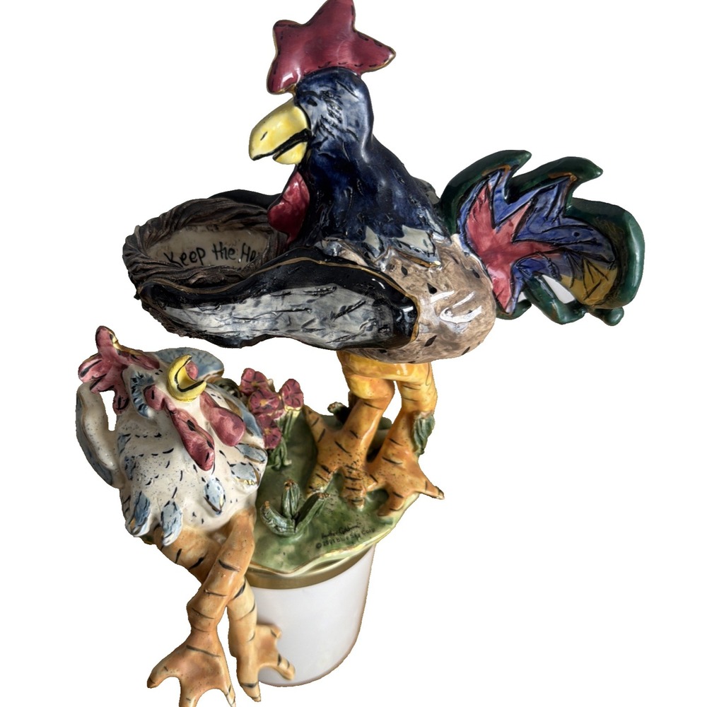Blue Sky Clayworks Rooster Hen Chicken TeaLight Candle Holder Shelf Sitter